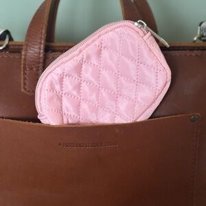 Diamond quilted double zippered nylon pouch